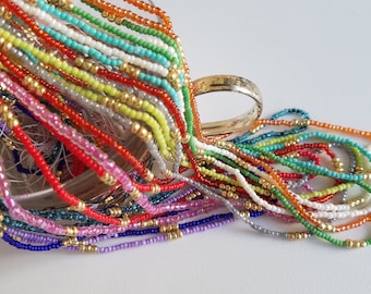 Adjustable Glass Seed Bead Waist Beads: Silver Clasp Body Jewelry