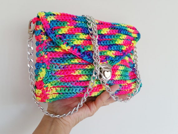 Häkeln Regenbogen Sommertasche Tasche Handgefertigt Kette Umhängetasche Kleine Riemen ZiOPkXu