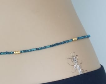 Verstelbare taille kralen Petrol Groen & Goud, met gesp, buikkralen, kralen tailleketting, lichaamssieraden, buikketting / Valentijnsdag cadeau