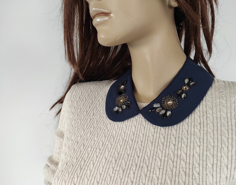 Faux Crystal Dress Collar detachable Collar Embellished Peter Pan Collar Faux Collar Removable Collar Crystal Bead Embroidery