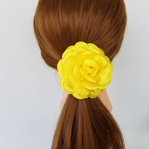 Satin Rose Flower Ponytail Holder, Hair Tie, Hair Elastic, Hair Accessories, 3D Rose,  Yellow Accessories for Women / Valentines Day Gift