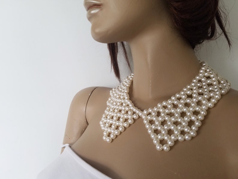 Bead Woven Romantic Wedding Pearl Necklace Statement Necklace Bridesmaid Necklace Gift for the Bride Pearl Peter Pan Collar