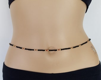 Adjustable Waist Beads: Black, Gold & Red Belly Chain