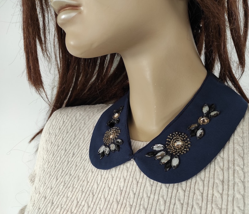 Faux Crystal Dress Collar detachable Collar Embellished Peter Pan Collar Faux Collar Removable Collar Crystal Bead Embroidery