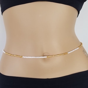 Handmade Pearlescent Glass Pearl Waist Beads: Gold Color Block Belly Chain