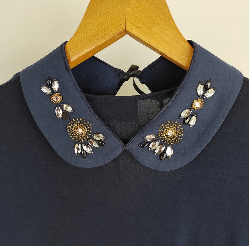 Faux Crystal Dress Collar detachable Collar Embellished Peter Pan Collar Faux Collar Removable Collar Crystal Bead Embroidery