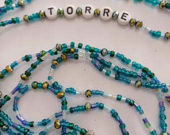 Personalized Name Beaded Waist Chain, Adjustable Belly Jewelry