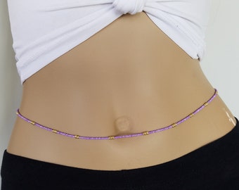 Adjustable Waist Beads Lavender & Gold, Silver Brass Clasp, Belly Beads, Waist Chain,Body Jewelry, Waist Jewelry,Waistlet, Handmade to Order