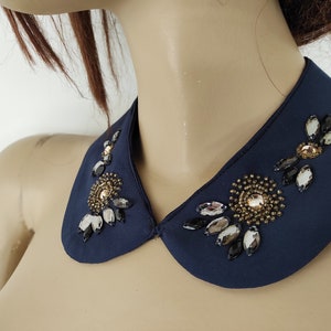 Faux Crystal Dress Collar / detachable Collar / Embellished Peter Pan Collar /  Removable Collar / Crystal Bead Embroidery / Mother&#39;s Day