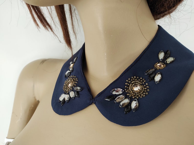Faux Crystal Dress Collar detachable Collar Embellished Peter Pan Collar Faux Collar Removable Collar Crystal Bead Embroidery