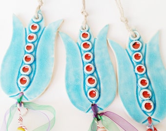 Handmade Ceramic Tulip Wall Hanging: Turkish Nazar Decor