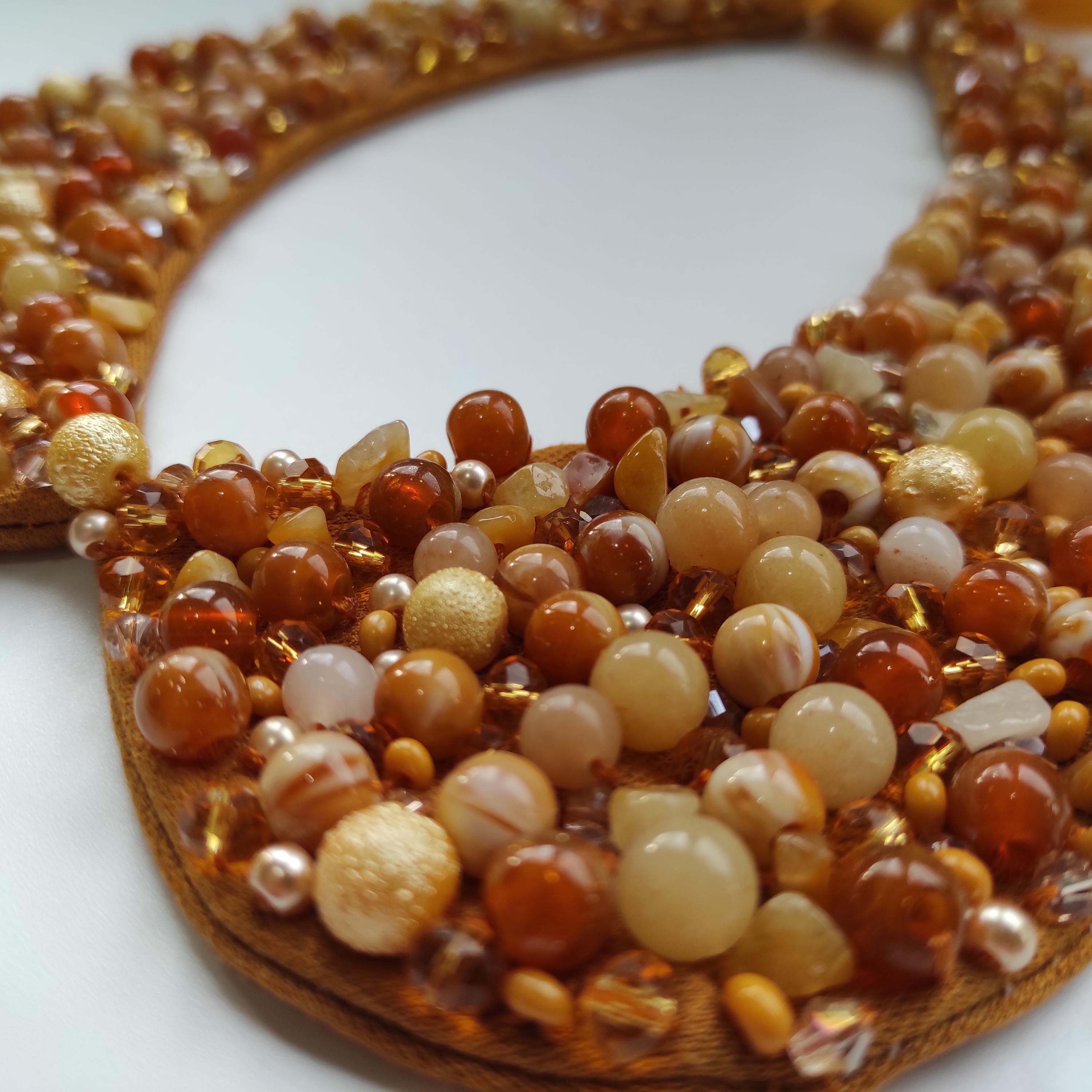 Handmade Beaded Peter Pan Collar – Amber Gemstone Statement 