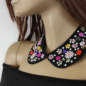 Perlenstickerei Bubikragen Faux Strass Blumen und Bunte Blumen, Bestickter Kragen, Faux Kragen, Abnehmbarer Kragen