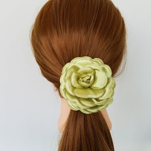 Glossy Satin  Hair Ties,  3D Rose Flower Ponytail Holder, Hair Elastic, Mint Green Hair Accessories for Women / Valentines Day Gift