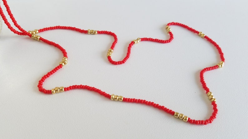 Body Jewelry Gift African Waist Beads Red /& Gold Belly Chain Handmade to Order with Clasp Beaded Waist Chain Belly Beads Adjustable
