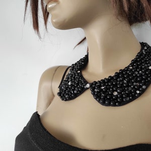 black beaded peter pan collar w clear crystal beads rhinestones round collar detachable dress collar removable wedding dress