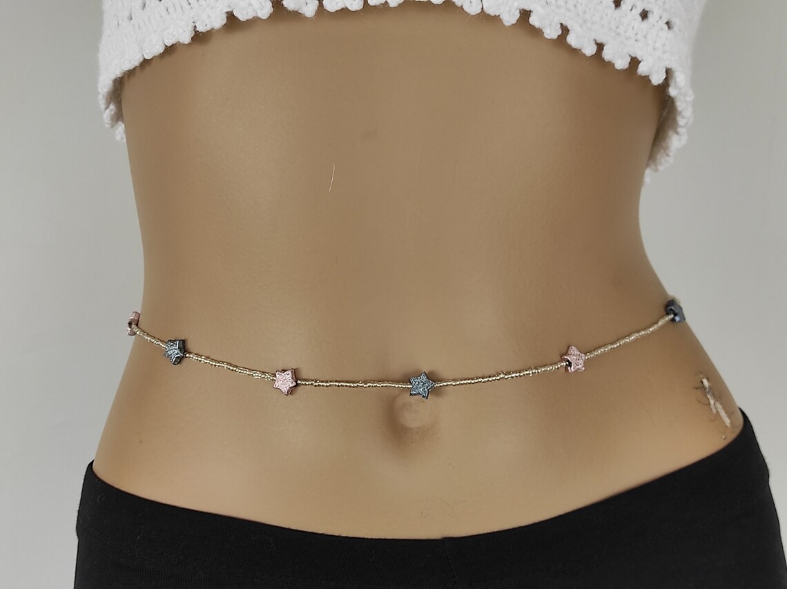 Star Clear Crystal Bead Belly Chain with Clasp Adjustable Etsy
