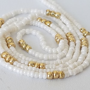 Adjustable White & Gold Waist Beads: Beaded Belly Chain
