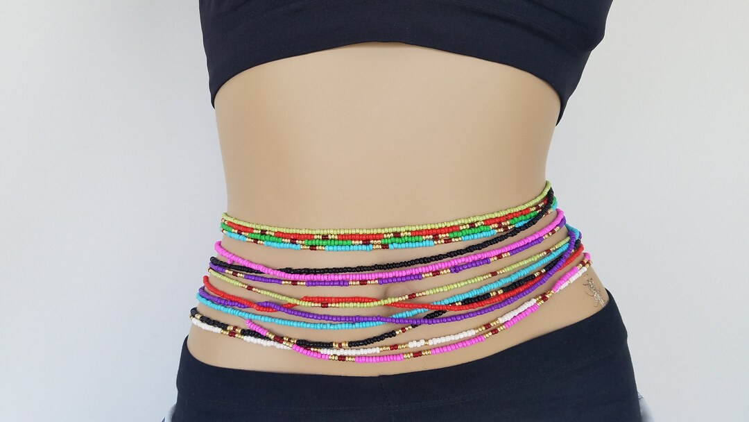 Double Strand Waist Beads 2 Pieces Set Silver Brass Clasp, Adjustable