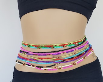 Adjustable Double Strand Waist Beads: Handmade Glass Belly Chain