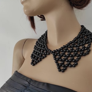 Schwarze Perlenkette Peter Pan Kragen Perle gewebt, Statement Schmuck, abnehmbare Kragen Halskette, Perlenkleid Kragen / Geschenk zum Muttertag
