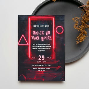 Survival Challenge Einladung Canva Vorlage | Red & Black Game Night Karte | Bearbeitbarer digitaler Download | 13x18cm