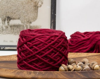 Ruby, Red, Ethical Merino Wool Super Chunky Bulky Yarn, Pencil Roving, 3oz, 60 yds