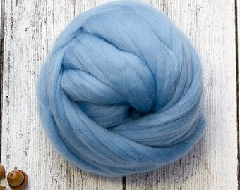 Ethical Merino 4 oz, 23 micron, Combed Wool Top Roving Fiber for Felting, Nuno, Weaving, Spinning, from Non-mulesed sheep, Sky Blue