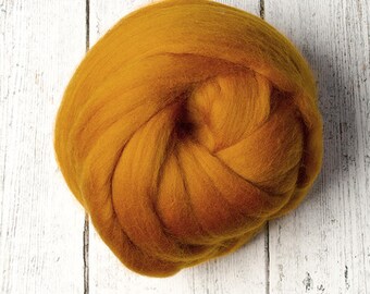 Ethical Merino 4 oz, 23 micron, Combed Wool Top Roving Fiber for Felting, Nuno, Weaving, Spinning, from Non-mulesed sheep, Amber
