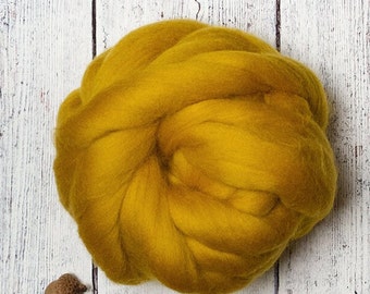 Ethical Merino 4 oz, 23 micron, Combed Wool Top Roving Fiber for Felting, Nuno, Weaving, Spinning, from Non-mulesed sheep, Yellow Mustard