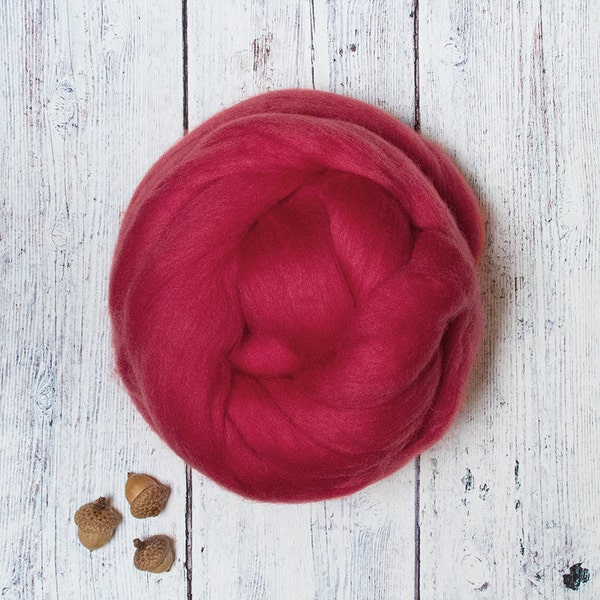 Poppy 4 oz Ethical Merino Wool Roving Combed Top Sliver Fiber, Red, for Felting, Nuno and Spinning, Animal Friendly from Non-mulesed sheep