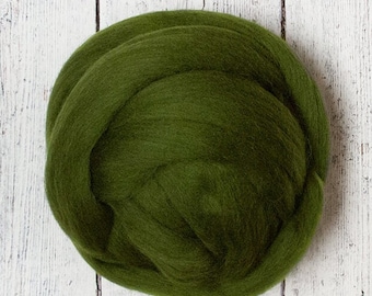 Ethical Merino 4 oz, 23 micron, Combed Wool Top Roving Fiber for Felting, Nuno, Weaving, Spinning, from Non-mulesed sheep, green, Juniper