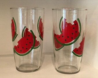 Vintage Set of Watermelon Drinking Glasses