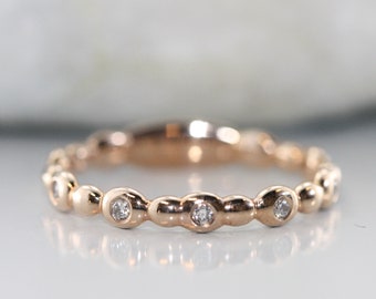 Pebble Diamond Wedding Ring in 14K Rose Gold Pebble Style Eternity Wedding Band Stacking Diamond Ring