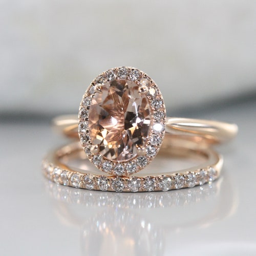 Balance-vs Diamond 9x7 Oval Morganite in 14K Rose Gold Diamond - Etsy