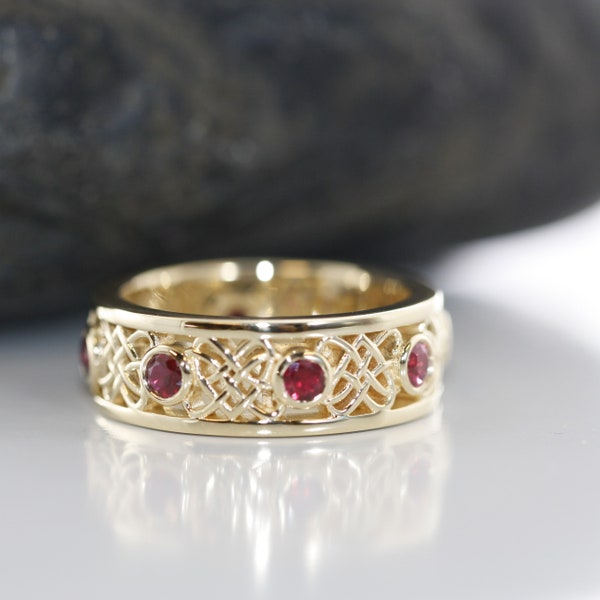Ruby Gemstone Celtic Wedding Promised Ring For Him in 14k Solid Gold