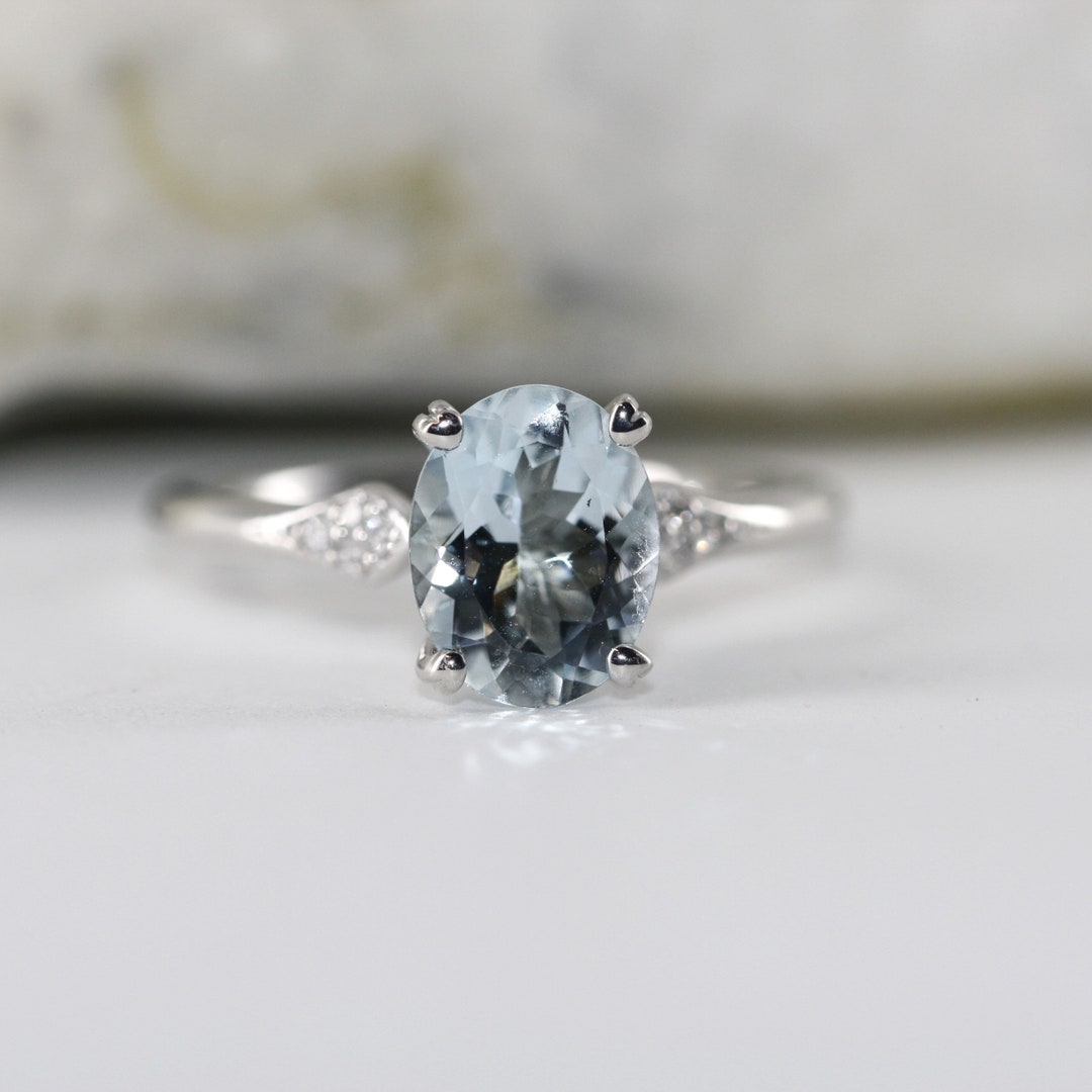 Unity Oval Solitaire Aquamarine and Diamond in 14K White Gold - Etsy