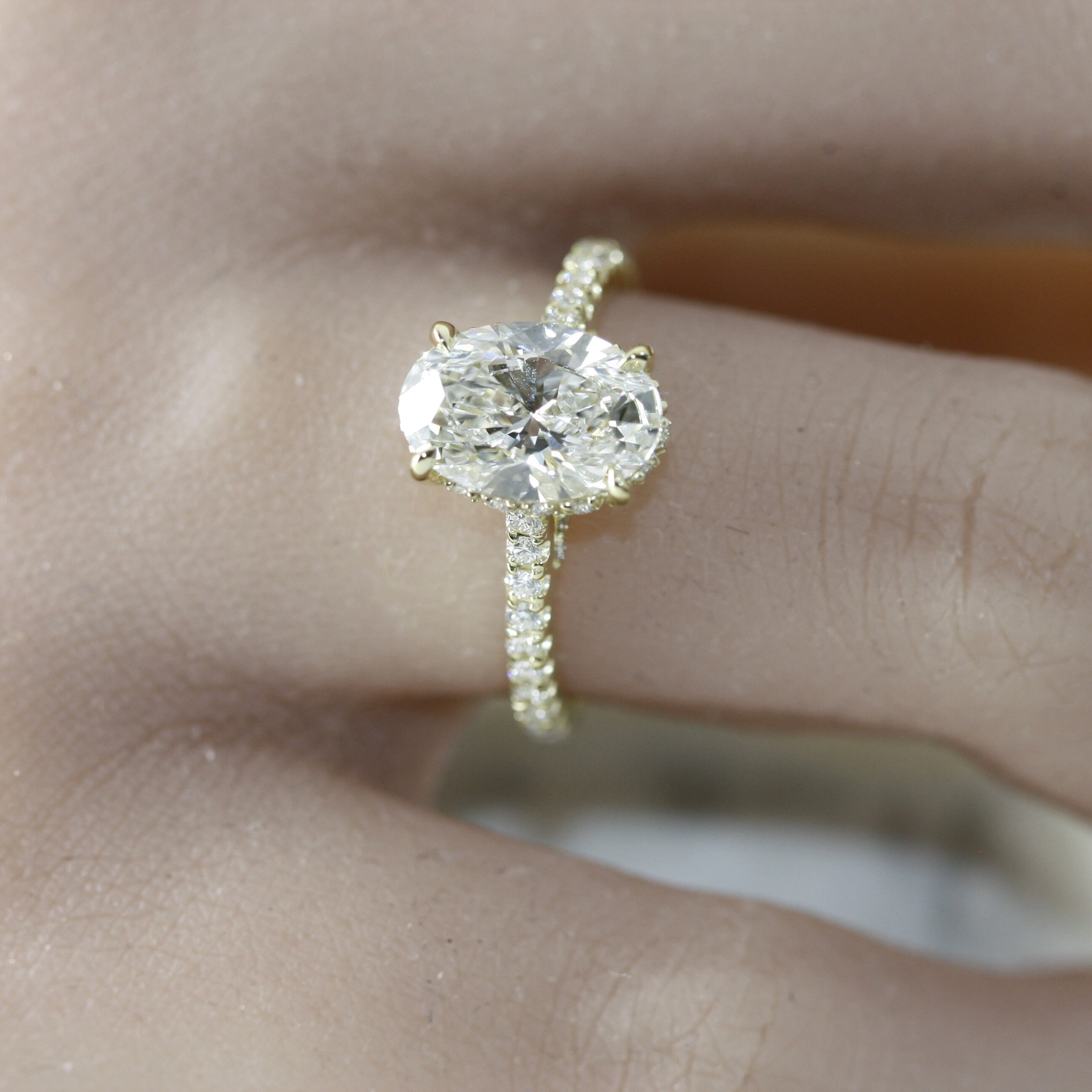 Oval Lab Grown Diamond Engagement Ring: 14K Yellow Gold Hidden Halo - Etsy