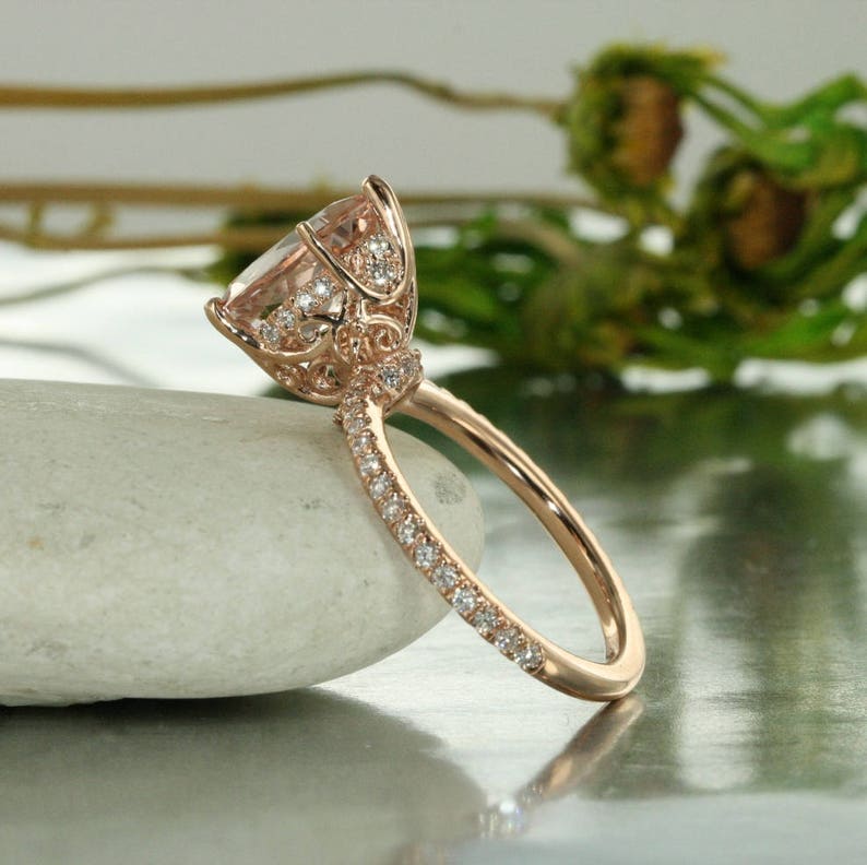 May-11X7 Peach Color Morganite and VS Diamond in 14K Rose ...