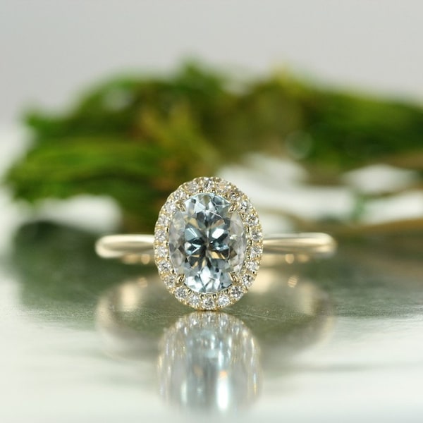 Balance 14K Yellow Gold Diamond and Oval Aquamarine Engagement Ring