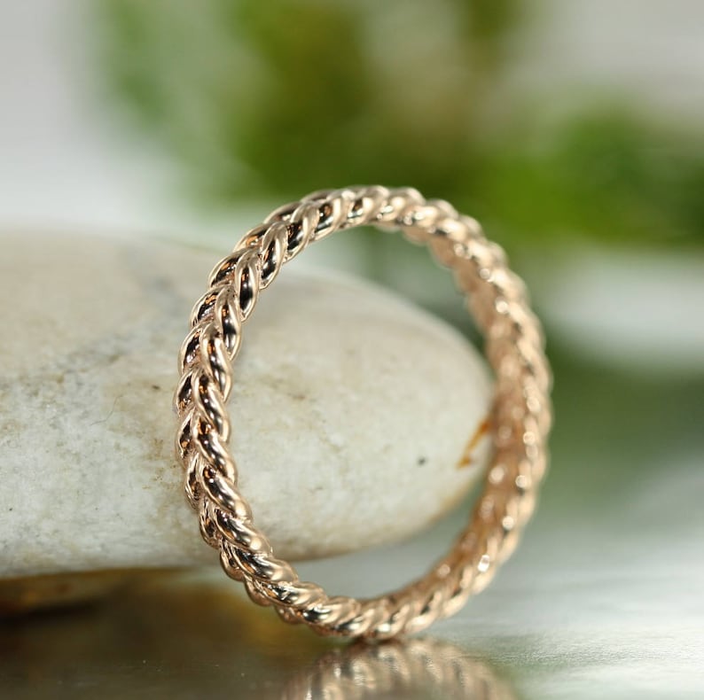 Love Rope 14K Rose Gold Braided Wedding Band Unique Twisted Etsy
