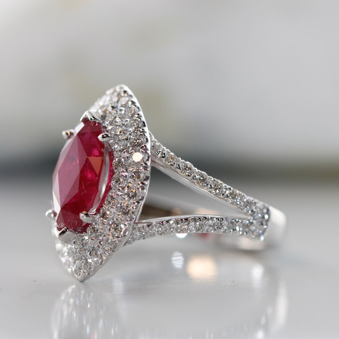 Marquise Ruby and Split Diamond Ring Shank Custom Made Natural GIA ...