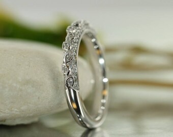Leaf Diamond Nature Wedding Ring in 14K White Gold