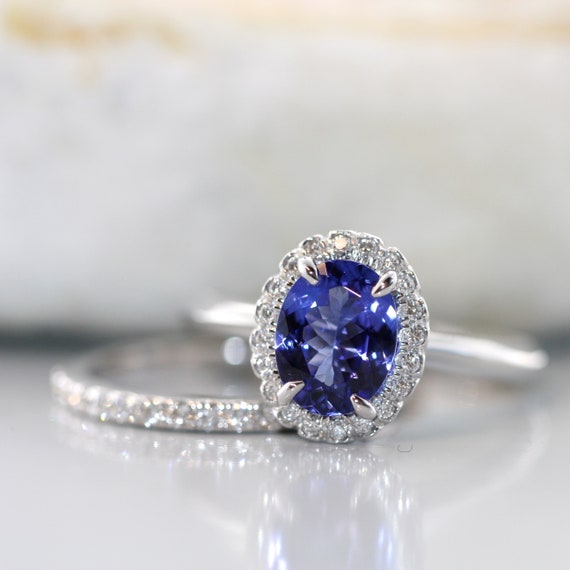Endless-natural Tanzanite Diamond Halo Engagement Ring With | Etsy