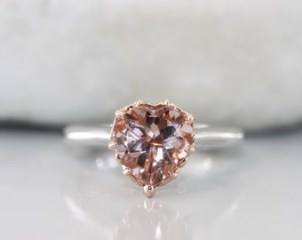 Heart Shape Morganite Engagement Ring Two Tone Euro Style Ring Band
