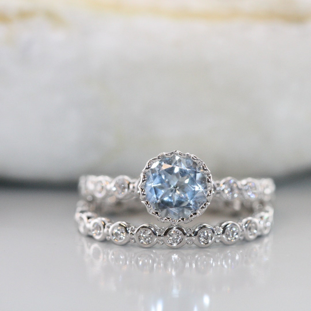 Center of Love Aquamarine Wedding Ring Set in 14k White Gold - Etsy