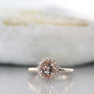 For Love VS Diamond Round Morganite and Diamond Engagement Ring in14K Solid Gold