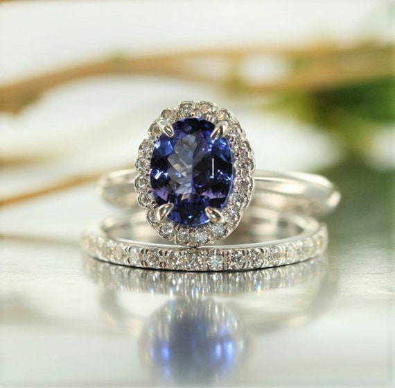 EndlessNatural Tanzanite Diamond Halo Engagement Ring with Etsy