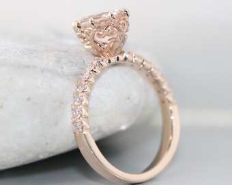 Morganite Oval Gemstone and Diamond Engagement Ring in 14K Rose Gold