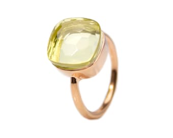 Supply Jewelry Greatest Seller Gift for Mother Rings Genuine Gems Round Faceted Lemon Quartz Ring 925 Silver Yellow Lemon Quartz Genuine Gems Ring